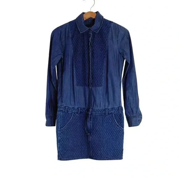 Joe's Jeans Denim Dress Long Sleeve Top Quilted Bottom Women's Size S - Picture 1 of 6